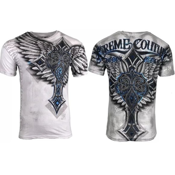 Xtreme Couture by Affliction Men's T-Shirt LAST BLOW White Biker Wings MMA - Picture 2 of 8